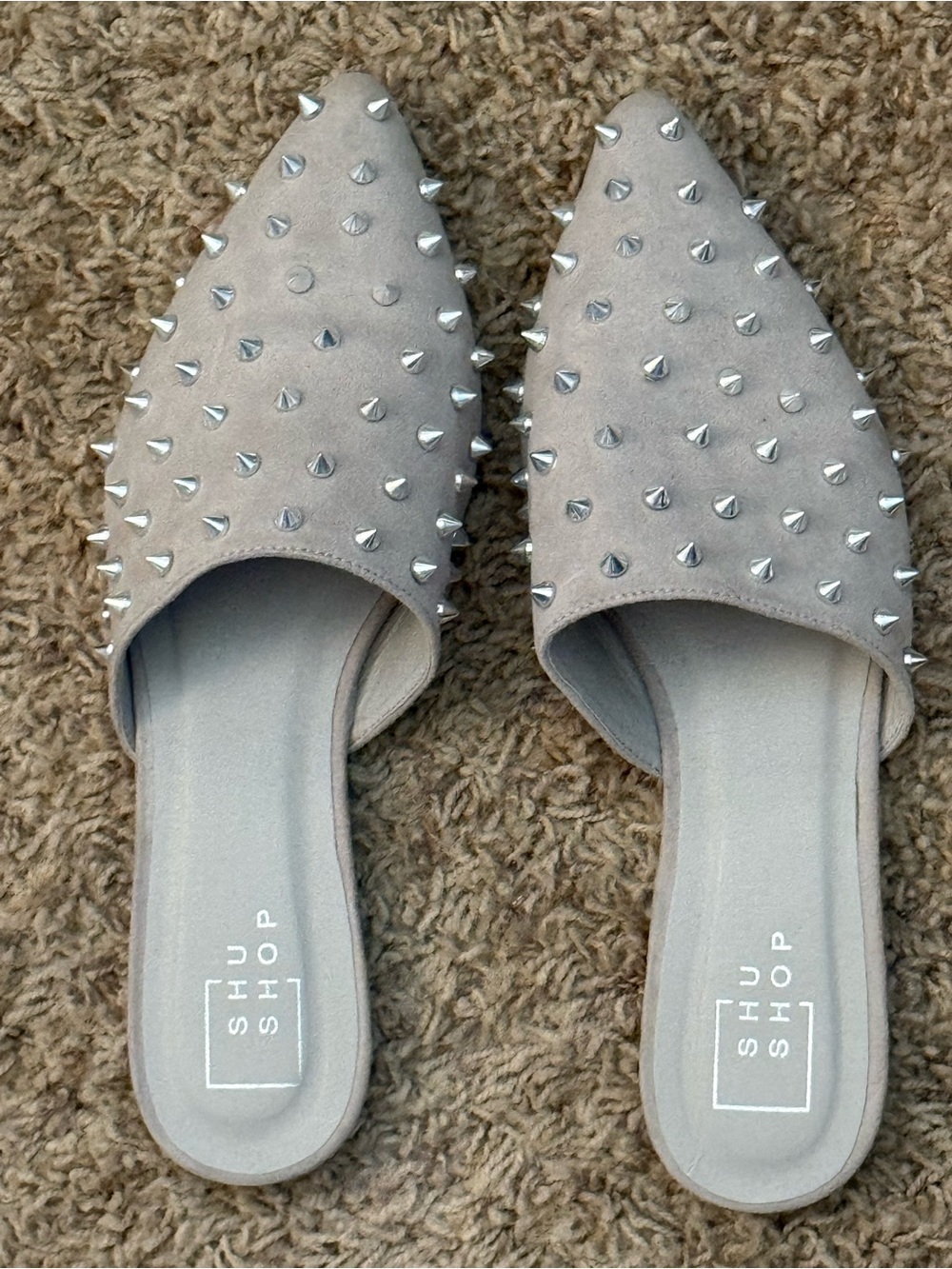 Lauriebelle’s Boutique ShuShop Women's Taupe Studded Pointed Toe Mules